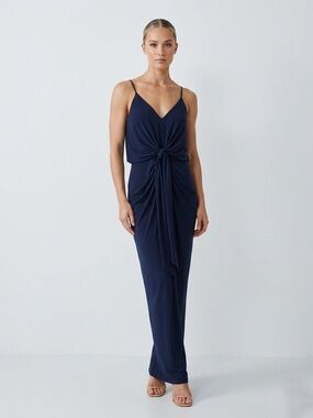 093 MISA Los Angeles Women’s Domino V-Neck Knot Front Maxi Dress - Blue, Medium